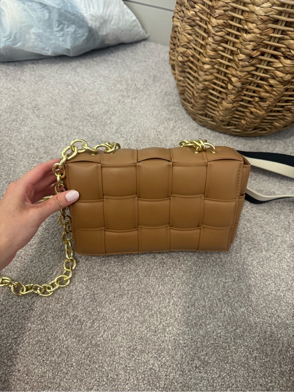 Woven Leather Crossbody Bag in Tan